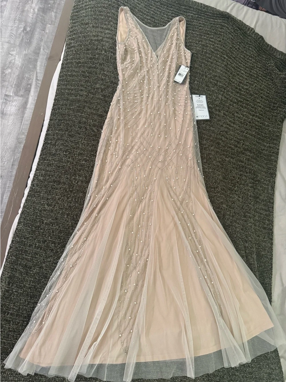 Adrianna Papell Taupe Beaded Gown - Picture 1 of 9